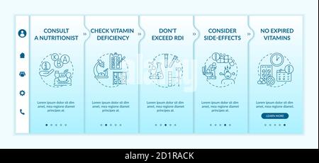 Modello vettore di onboarding giornaliero raccomandato per l'assunzione di vitamine Illustrazione Vettoriale