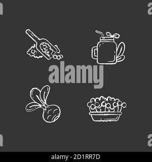 Verdi varietà gesso bianco icone set su sfondo nero Illustrazione Vettoriale