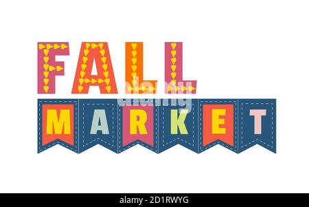 Testo del mercato autunnale sul cartello delle bandiere Illustrazione Vettoriale