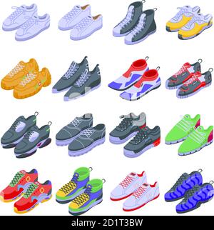 Set di icone sneakers, stile isometrico Illustrazione Vettoriale