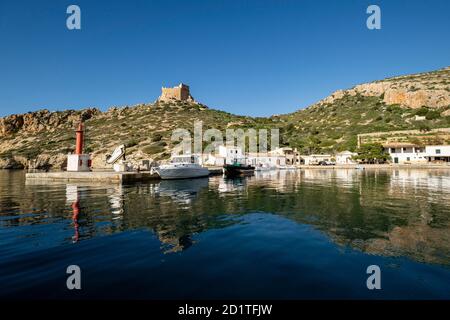 Es Port, puerto de Cabrera, Parque nacional marítimo-terre del Archipiélago de Cabrera, Mallorca, Isole Baleari, Spagna Foto Stock