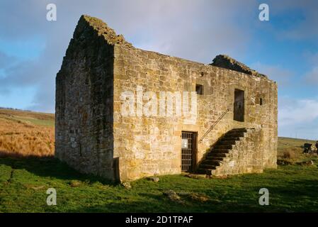 BLACK MIDDENS BASTLE HOUSE, NORTHUMBERLAND. Vista della casa colonica fortificata da ovest. Foto Stock