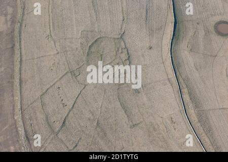 Un Romano British acclusa un impianto di terra e un sistema di campi aggregati a Entrate, Crosby Garrett Fell, Cumbria, 2014, UK. Vista aerea. Foto Stock