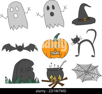 Set di nove icone colorate di Halloween Illustrazione Vettoriale