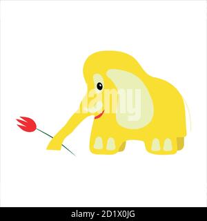 Elefante giallo con illustrazione del vettore tulipano. Può essere utilizzato per la stampa di t-shirt, abbigliamento per bambini, biglietto di invito per doccia bambino. Illustrazione Vettoriale