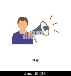 Icona PR. Elemento semplice dalla collezione di branding. Creative Pr icona per web design, modelli, infografiche e altro ancora Illustrazione Vettoriale