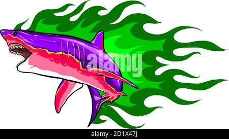 illustrazione aggressiva dell'attacco di salto dello squalo. sfondo bianco Illustrazione Vettoriale