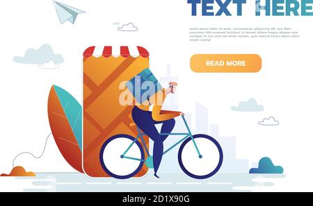 Consegna delle merci dal negozio online, la definizione di posizione geografica utilizzando la navigazione. Grande smartphone e moto. Tecnologia per lo shopping mobile Illustrazione Vettoriale