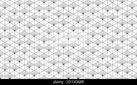 Modello giapponese senza cuciture Kumiko con linee sottili nere. Illustrazione Vettoriale