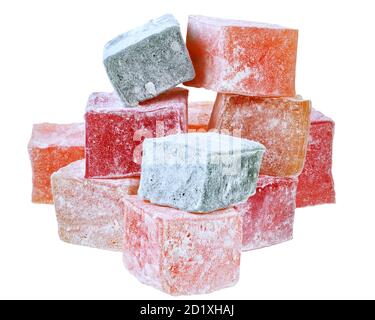 Turco delizia closeup multicolore isolato su sfondo bianco. Foto Stock