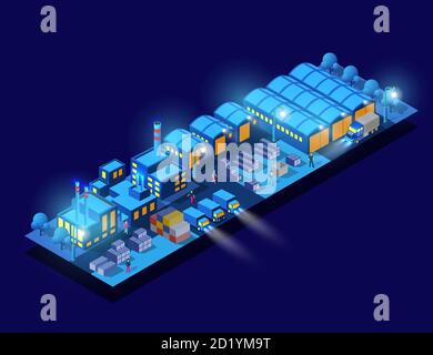 La città intelligente notte 3D futuro neon ultravioletto Illustrazione Vettoriale