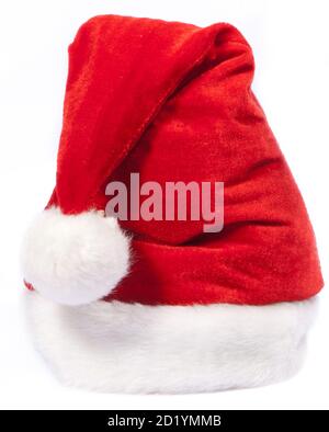 Santa Claus Red Hat su sfondo bianco Foto Stock