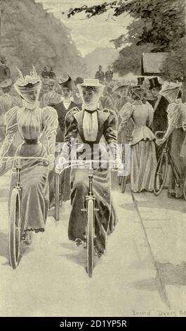 L'ultimo stile di ciclisti femminile dal libro Cycling by the Right Hon. Earl of Albemarle, William Coutts Keppel, (1832-1894) e George Lacy Hillier (1856-1941); Joseph Pennell (1857-1926) pubblicato da Londra e Bombay: Longmans, Green e Co. Nel 1896. La Biblioteca di Badminton [cosa seguente sapete che vorranno votare ....] Foto Stock