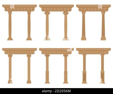 Serie vettoriale di archi antichi. Oggetti architettonici in stile piatto isolati su sfondo bianco. Illustrazione Vettoriale