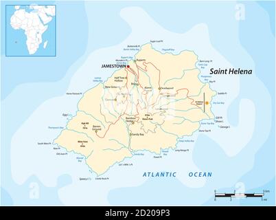 Mappa vettoriale dell'isola britannica di St. Helena nell'Oceano Atlantico, Regno Unito Illustrazione Vettoriale