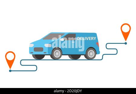 Furgone di consegna che trasporta pacchi sui punti.illustrazione vettoriale. Illustrazione Vettoriale