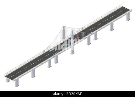 Il ponte delle infrastrutture urbane è isometrico per i giochi, Illustrazione Vettoriale