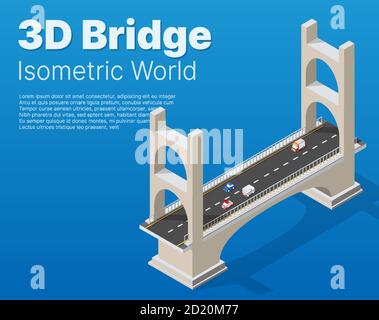 Il ponte delle infrastrutture urbane è isometrico per i giochi, Illustrazione Vettoriale