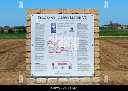 Il sergente Joseph Lister (1886-1963), destinatario della Croce di Victoria, è stato commemorato a Langemark-Poelkapelle, Belgio Foto Stock