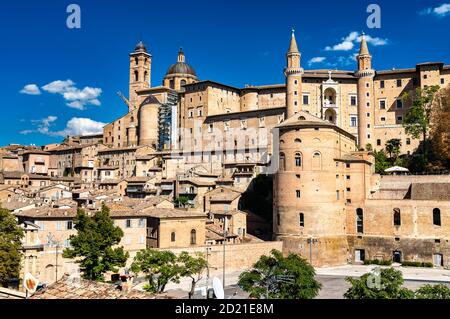 Urbino con il Palazzo Ducale nelle Marche Foto Stock
