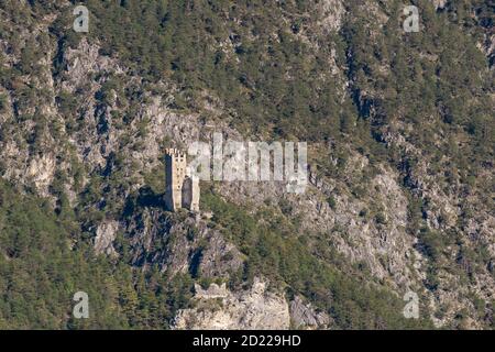 Le rovine del castello di Schrofenstein (chiamato anche "Schroffenstein"), Landeck, Austria Foto Stock