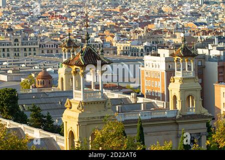 Foto aerea del paesaggio da Montjuic a Barcellona, Spagna Foto Stock