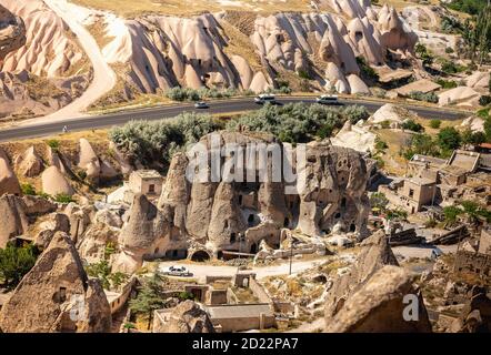 Veduta aerea di Uchisar, Cappadocia Foto Stock