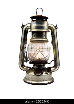Lampada di Old Miner isolata su sfondo bianco Foto Stock