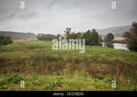 Il fiume Ruhr vicino Wetter-Wengern, giorno piovoso, Ruhr Area, Nord Reno-Westfalia, Germania. Die Ruhr bei Wetter-Wengern, Regen, Ruhrgebiet, Nordrhein- Foto Stock