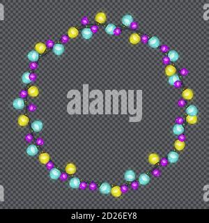 Cornice da lampadine incandescenti natalizie, ghirlande realistiche isolate su sfondo bianco. Oggetti decorativi realistici natalizi. Ghirlande di decorazione di festa g Illustrazione Vettoriale