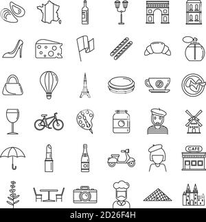 Set di icone per il paese della Francia. Insieme di icone vettoriali francesi per il web design isolate su sfondo bianco Illustrazione Vettoriale