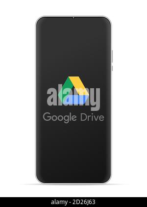 Icona del logo di Google Drive sullo schermo dello smartphone. Immagine vettoriale sfondo bianco. Foto Stock