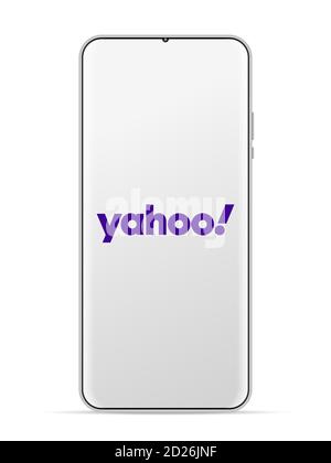 Icona del logo Yahoo sullo schermo dello smartphone. Immagine vettoriale sfondo bianco. Foto Stock