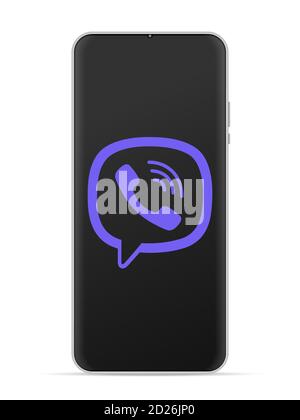 Icona del logo Viber sullo schermo dello smartphone. Immagine vettoriale sfondo bianco. Foto Stock