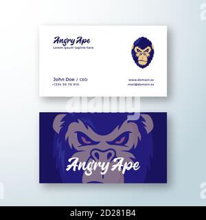 Simbolo vettoriale, logo simbolo o logo arrabbiato e modello di biglietto da visita Ape Abstract. Simbolo della faccia della scimmia. Silhouette testa Gorilla. Ottimo come Team sportivo Illustrazione Vettoriale