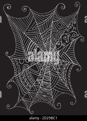 Decorativo Beautiful Spider web, colore bianco e nero. Illustrazione Vettoriale