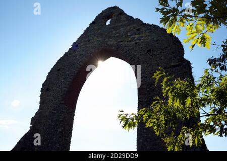 Arcate della casa di capitolo rovinata all'Abbazia di Wymondham, Wymondham, Norfolk, Inghilterra Foto Stock