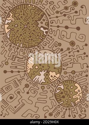 Sfondo vintage, stile doodle steampunk, colore marrone Illustrazione Vettoriale