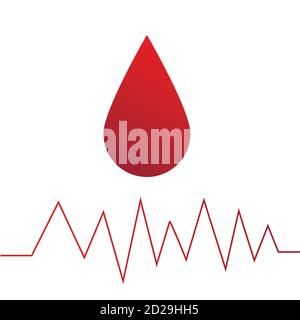Goccia di gradiente di colore rosso del sangue e un cardiogramma. Illustrazione Vettoriale