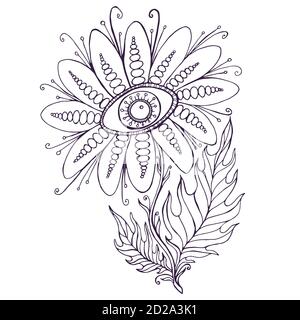 Fiore ornamentale fantasy con la pagina di colorazione degli occhi. Illustrazione Vettoriale