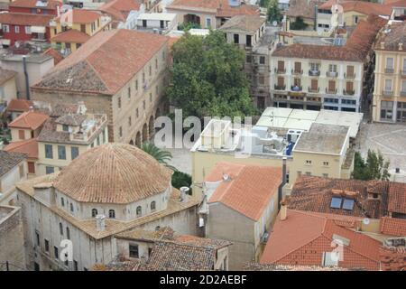 Vista panoramica della città di Nafplio dalla cittadella di Akronafplia Foto Stock