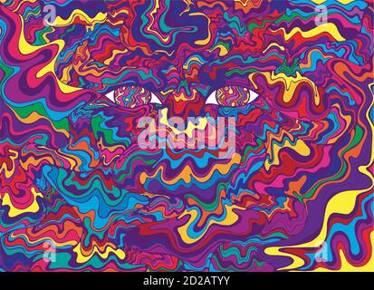 Occhi e onde psichedeliche colorate. Arte fantastica con decorazioni Illustrazione Vettoriale