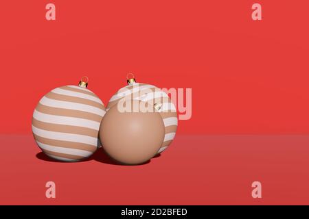 Rendering 3d delle palle di Natale su sfondo rosso Foto Stock