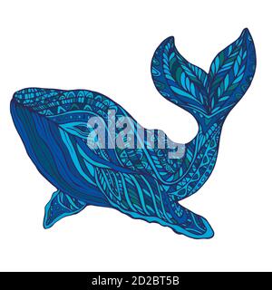 Fantasy ornamento balena, colore blu Illustrazione Vettoriale
