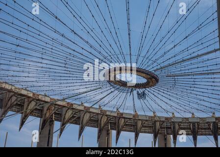 Torri di osservazione per il padiglione di New York a Corona Park, Queens, NY, sede della Fiera Mondiale del 1939 e del 1964. Foto di Liz Roll Foto Stock