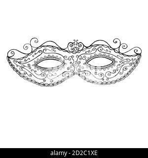 Maschera festiva decorativa di Mddi Gras, pagina da colorare . Illustrazione Vettoriale