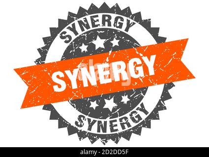 impronta synergy. grunge rotonda con nastro Illustrazione Vettoriale