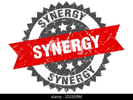 impronta synergy. grunge rotonda con nastro Illustrazione Vettoriale