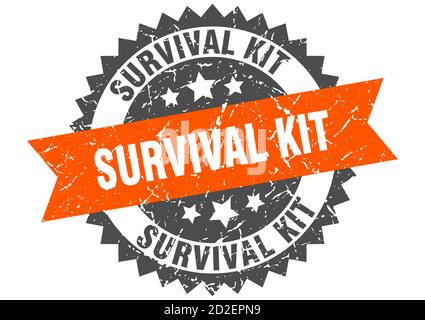 kit di sopravvivenza timbro. grunge rotondo segno con nastro Illustrazione Vettoriale