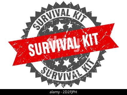 kit di sopravvivenza timbro. grunge rotondo segno con nastro Illustrazione Vettoriale